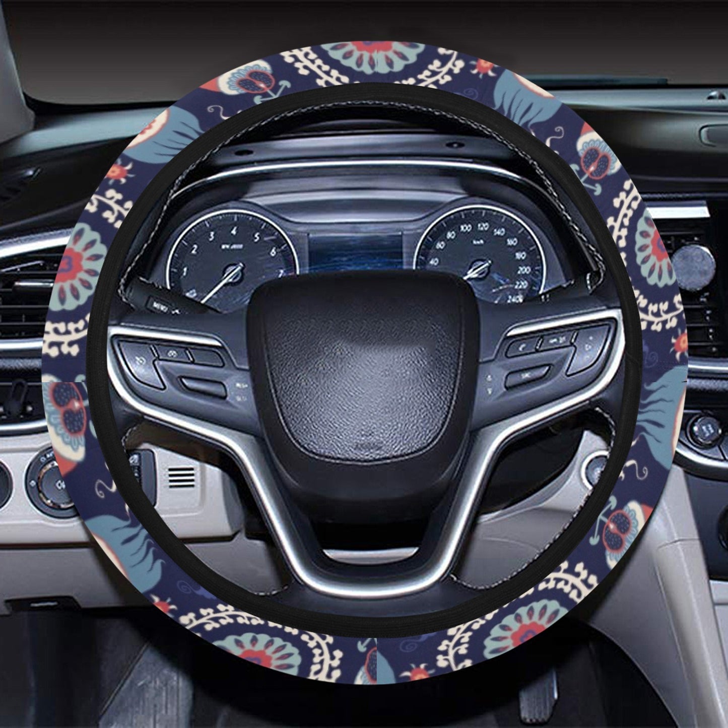Suzani Print Design LKS305 Steering Wheel Cover with Elastic Edge