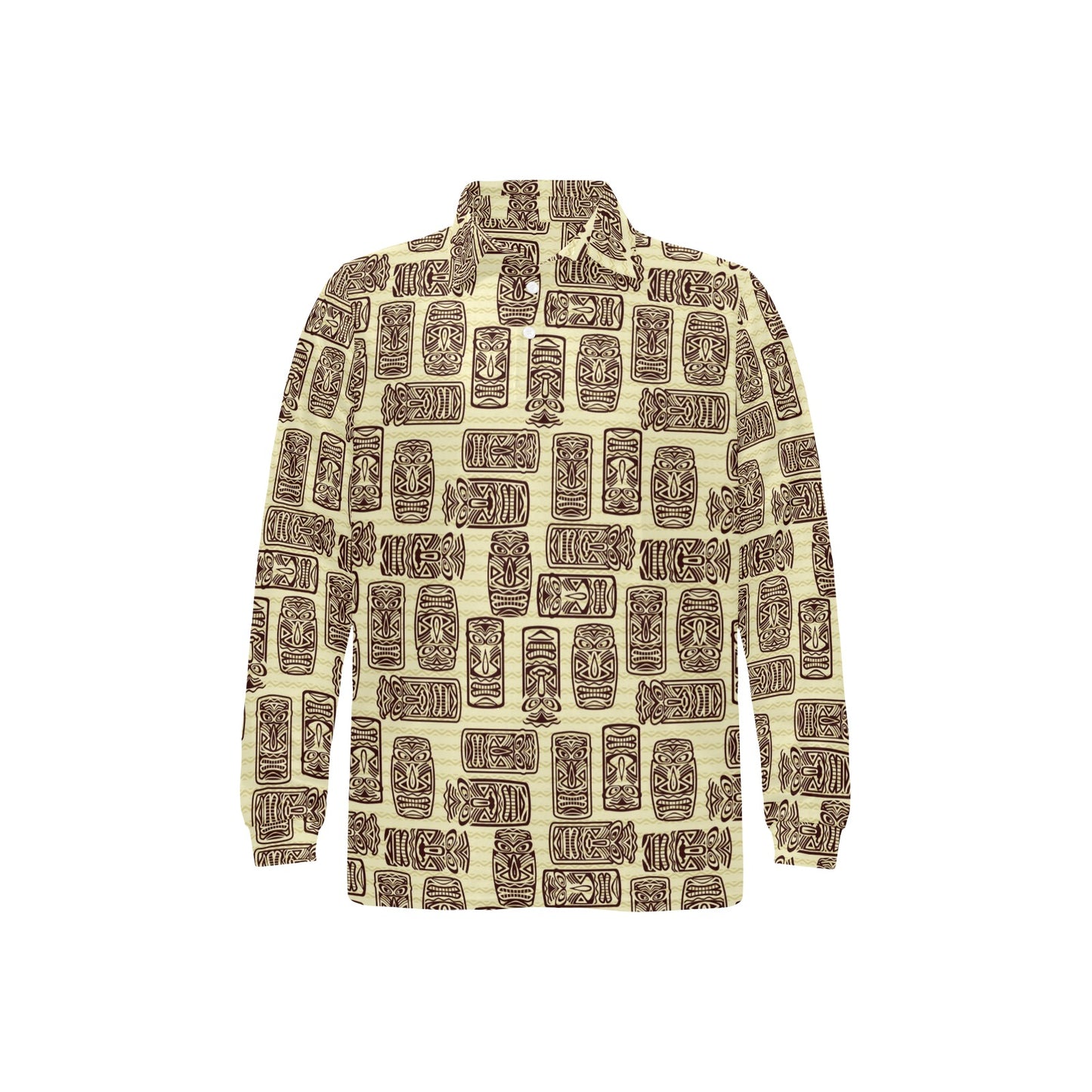 Tiki Brown Mask Print Long Sleeve Polo Shirt For Men's