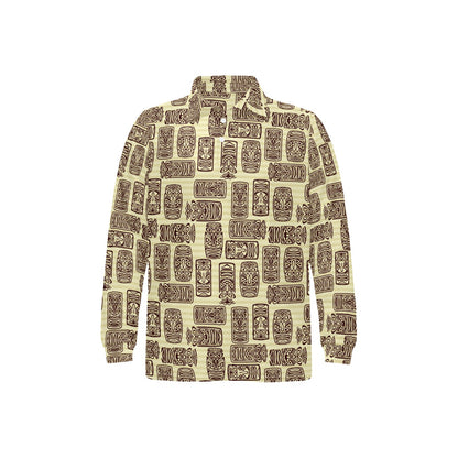 Tiki Brown Mask Print Long Sleeve Polo Shirt For Men's