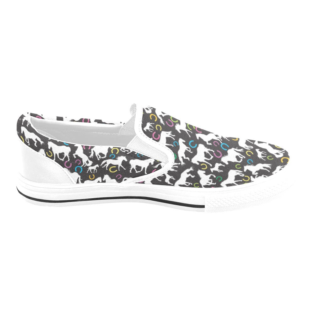 Horse Hoof Colorful Print Design LKS301 White Slip Ons Canvas Women's Shoes