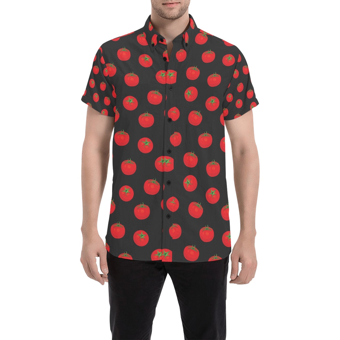 Tomato Print Design LKS305 Men Short Sleeve Button Up Shirt
