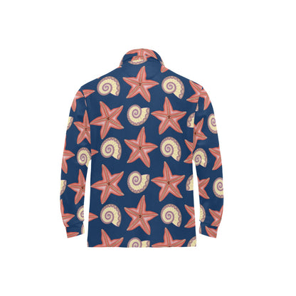 Starfish Pattern Print Design 03 Long Sleeve Polo Shirt For Men's
