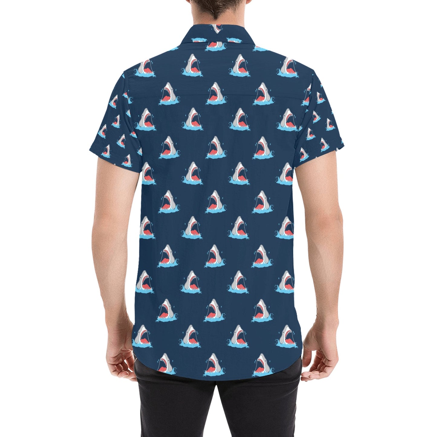 Shark Print Design LKS3010 Men Short Sleeve Button Up Shirt