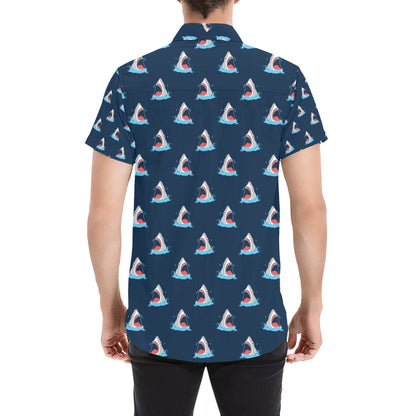 Shark Print Design LKS3010 Men Short Sleeve Button Up Shirt