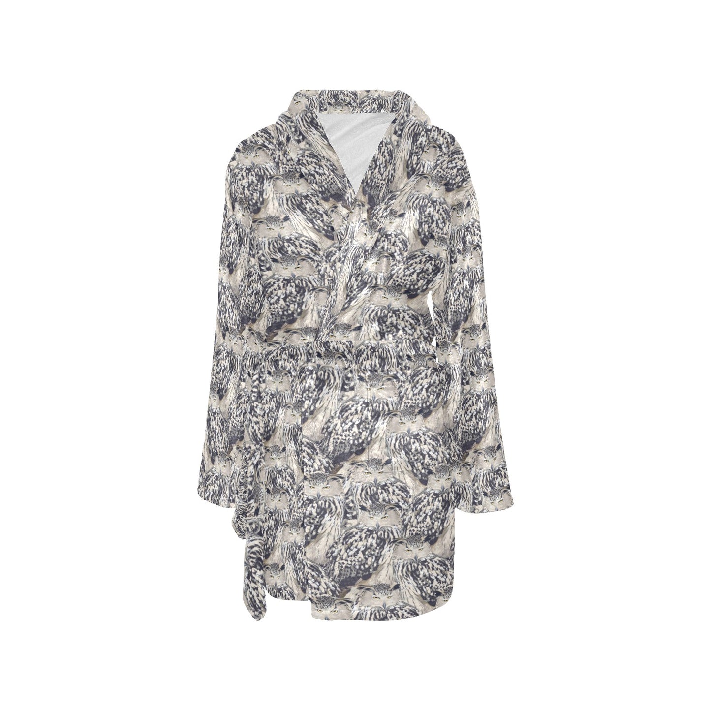 Owl Realistic Themed Design Print Women's Fleece Robe