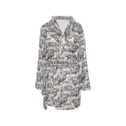 Owl Realistic Themed Design Print Women's Fleece Robe