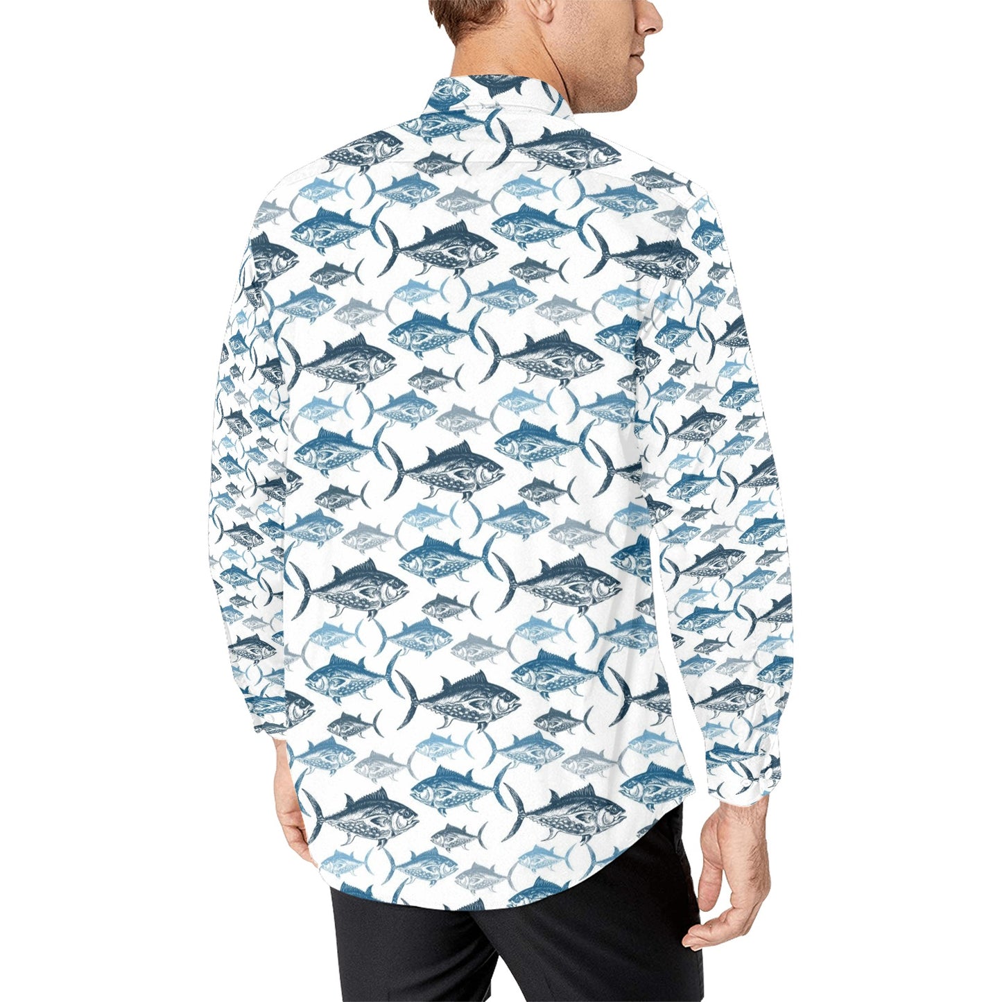 Tuna Fish Print Design LKS303 Men's Long Sleeve Dress Shirt