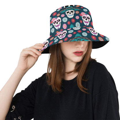 Sugar Skull Print Design LKS308 Unisex Bucket Hat