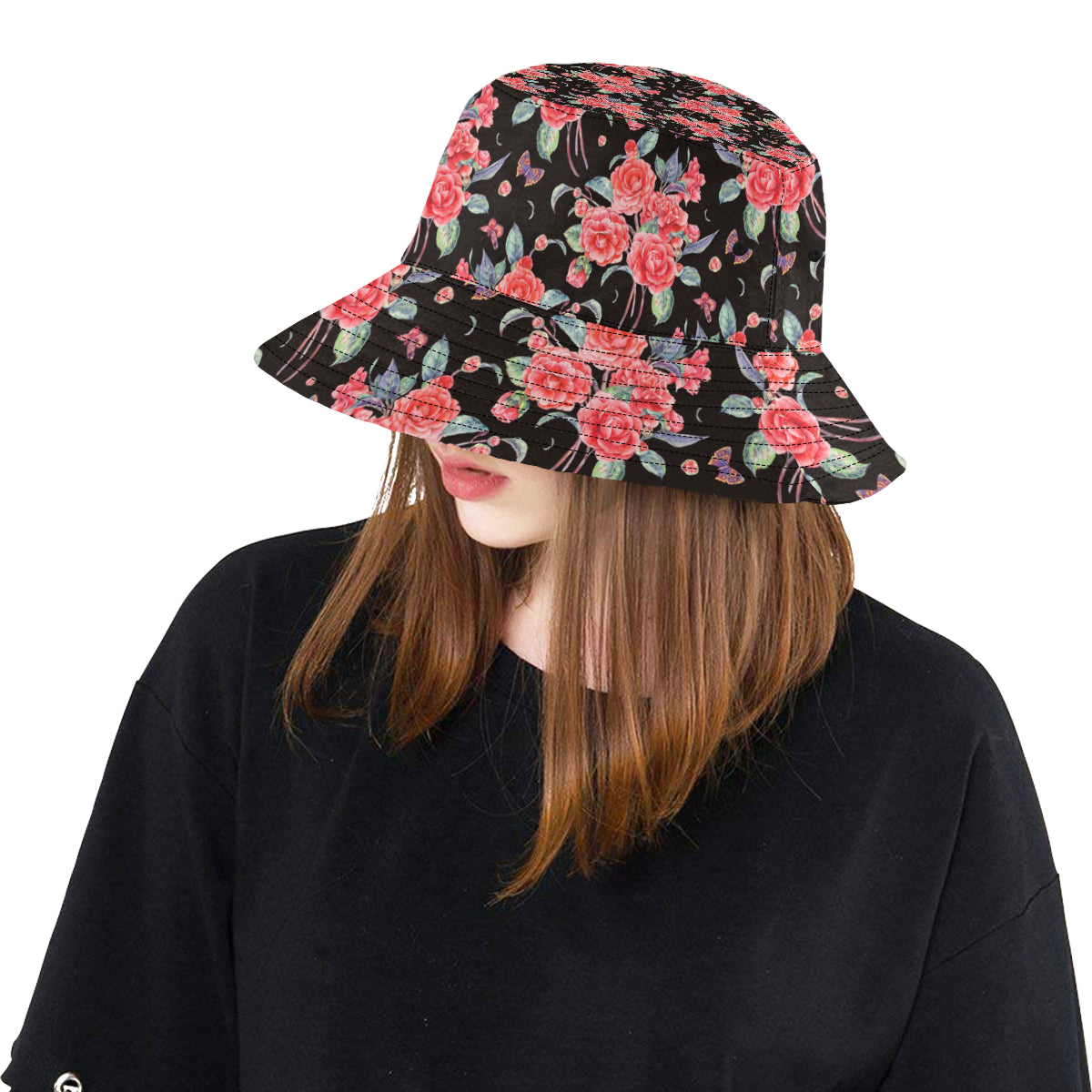Camellia Pattern Print Design CM03 Unisex Bucket Hat