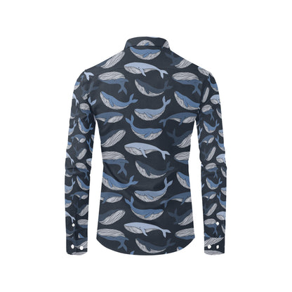 Whale Print Design LKS301 Men's Long Sleeve Dress Shirt