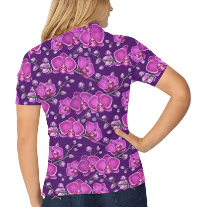 Orchid Purple Pattern Print Design OR02 Women's Polo Shirt