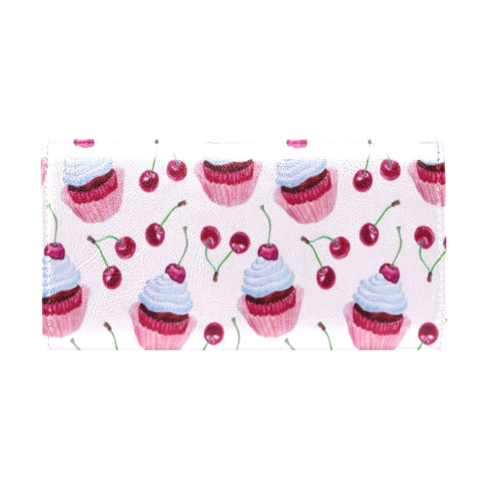 Cherry Cupcake Pink Pattern Women's Trifold Wallet