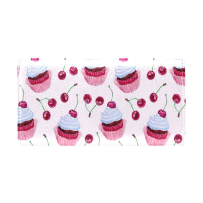 Cherry Cupcake Pink Pattern Women's Trifold Wallet