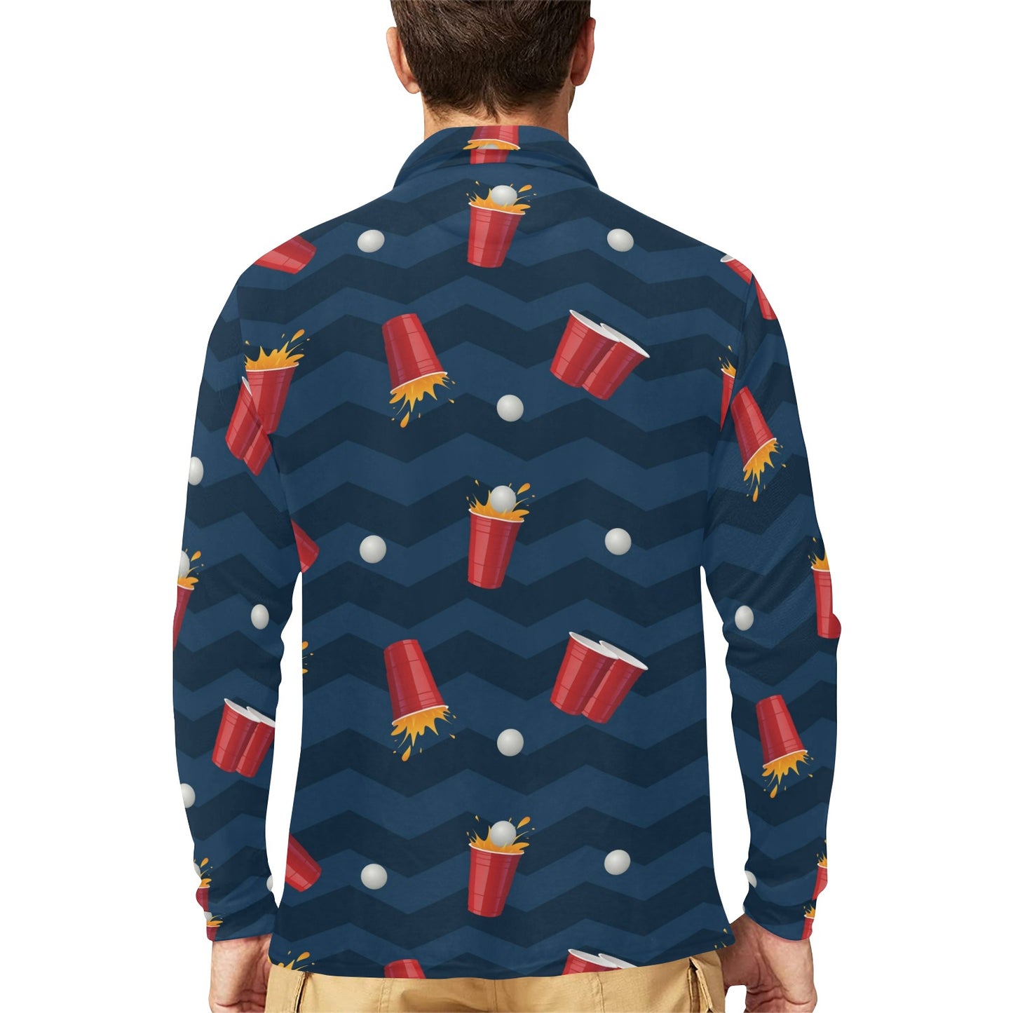 Beer Pong Pattern Print Design 01 Long Sleeve Polo Shirt For Men's