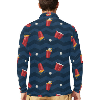 Beer Pong Pattern Print Design 01 Long Sleeve Polo Shirt For Men's