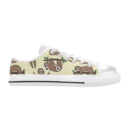 Sloth Print Design LKS3010 Women's White Low Top Shoes