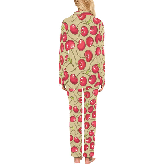 Cherry Pattern Print Design CH05 Women's Long Pajama Set