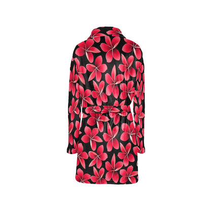 Red Plumeria Pattern Print Design PM025 Women's Fleece Robe