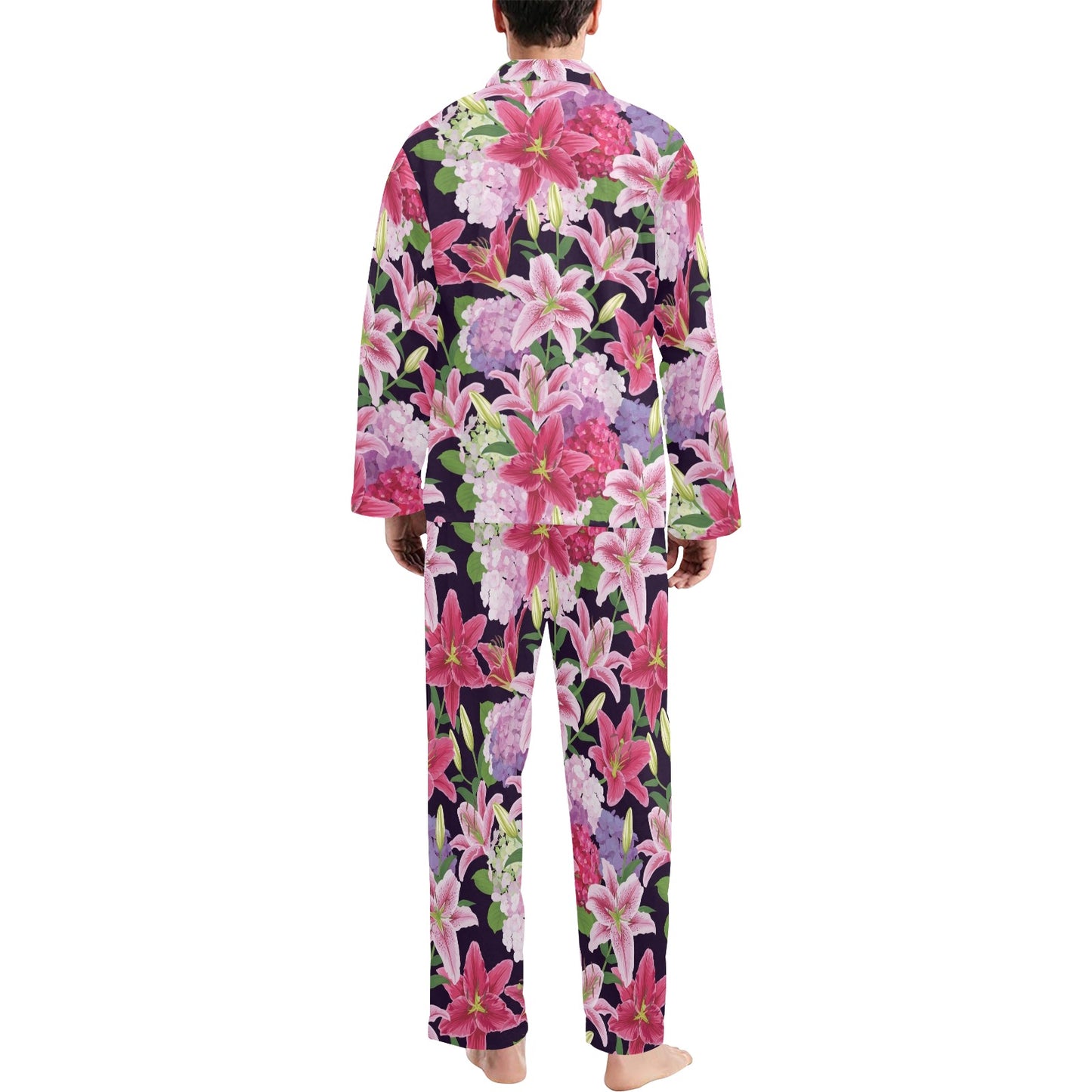 Lily Pattern Print Design LY017 Men's Long Pajama Set