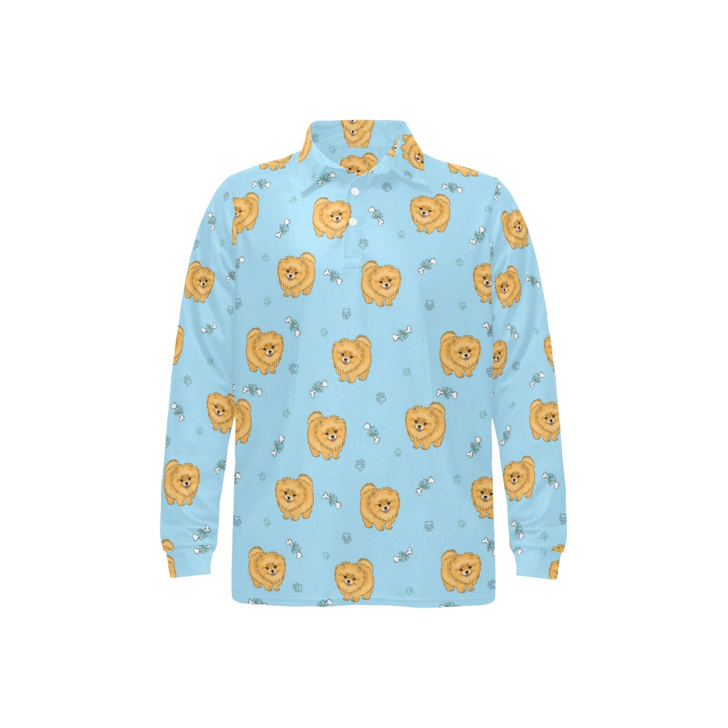 Pomeranians Pattern Print Design A03 Long Sleeve Polo Shirt For Men's