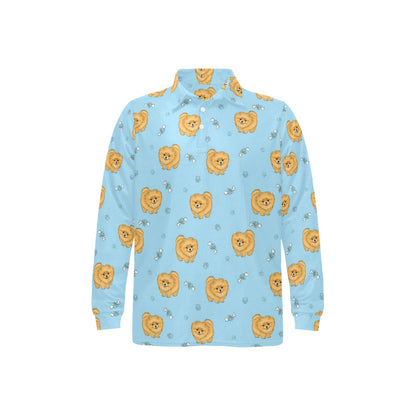 Pomeranians Pattern Print Design A03 Long Sleeve Polo Shirt For Men's