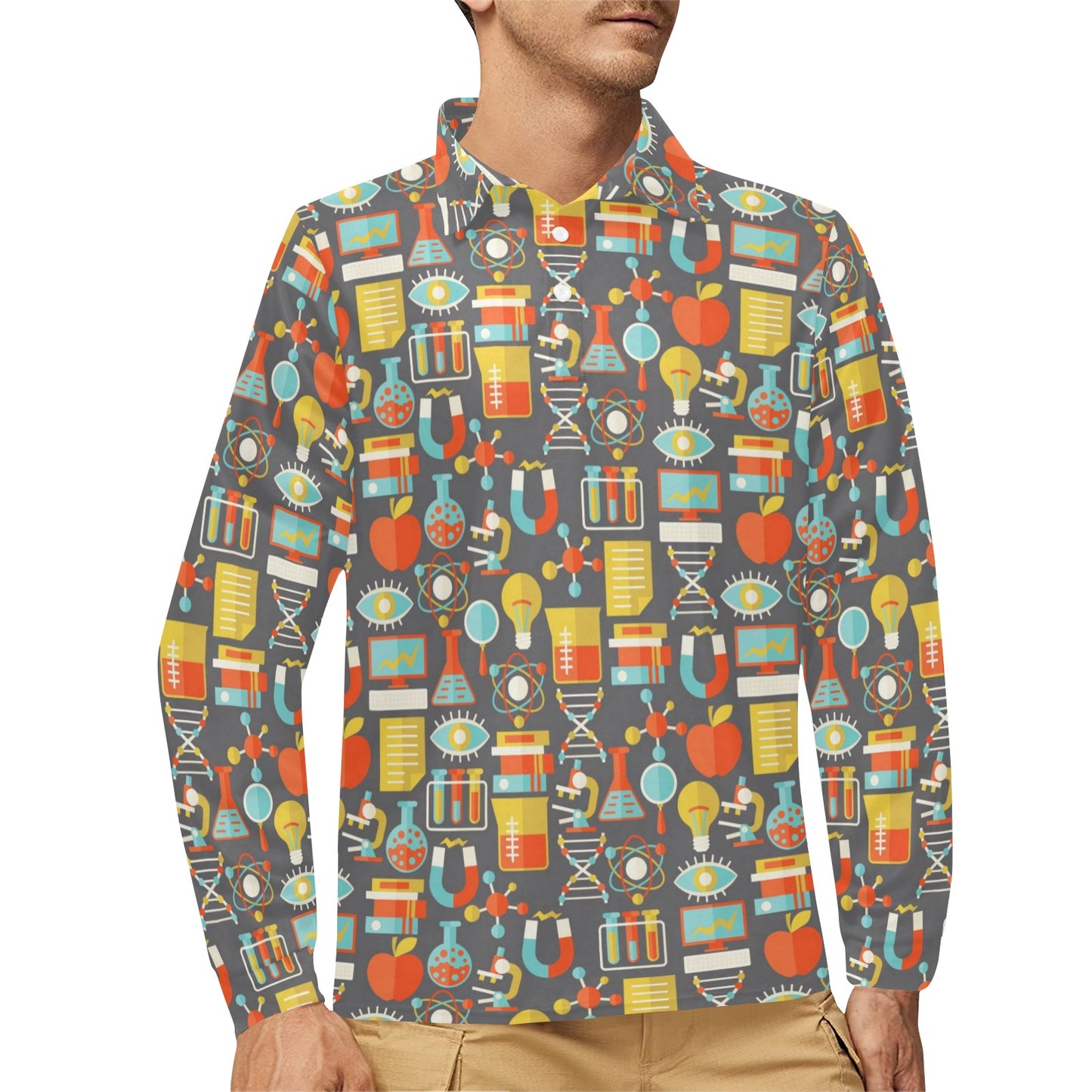 Science Print Design LKS302 Long Sleeve Polo Shirt For Men's