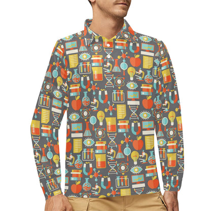 Science Print Design LKS302 Long Sleeve Polo Shirt For Men's
