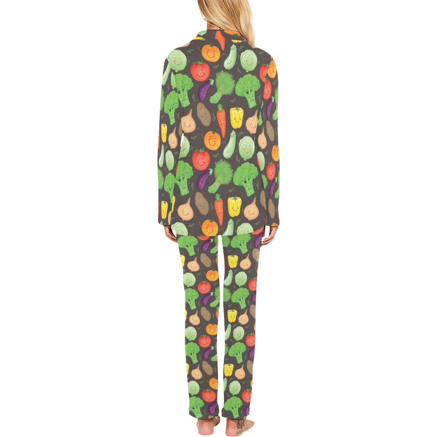 Vegan Funny Themed Design Print Women's Long Pajama Set