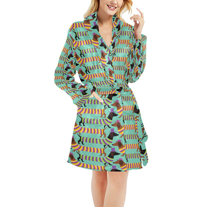 Dachshund Pattern Print Design 05 Women's Fleece Robe