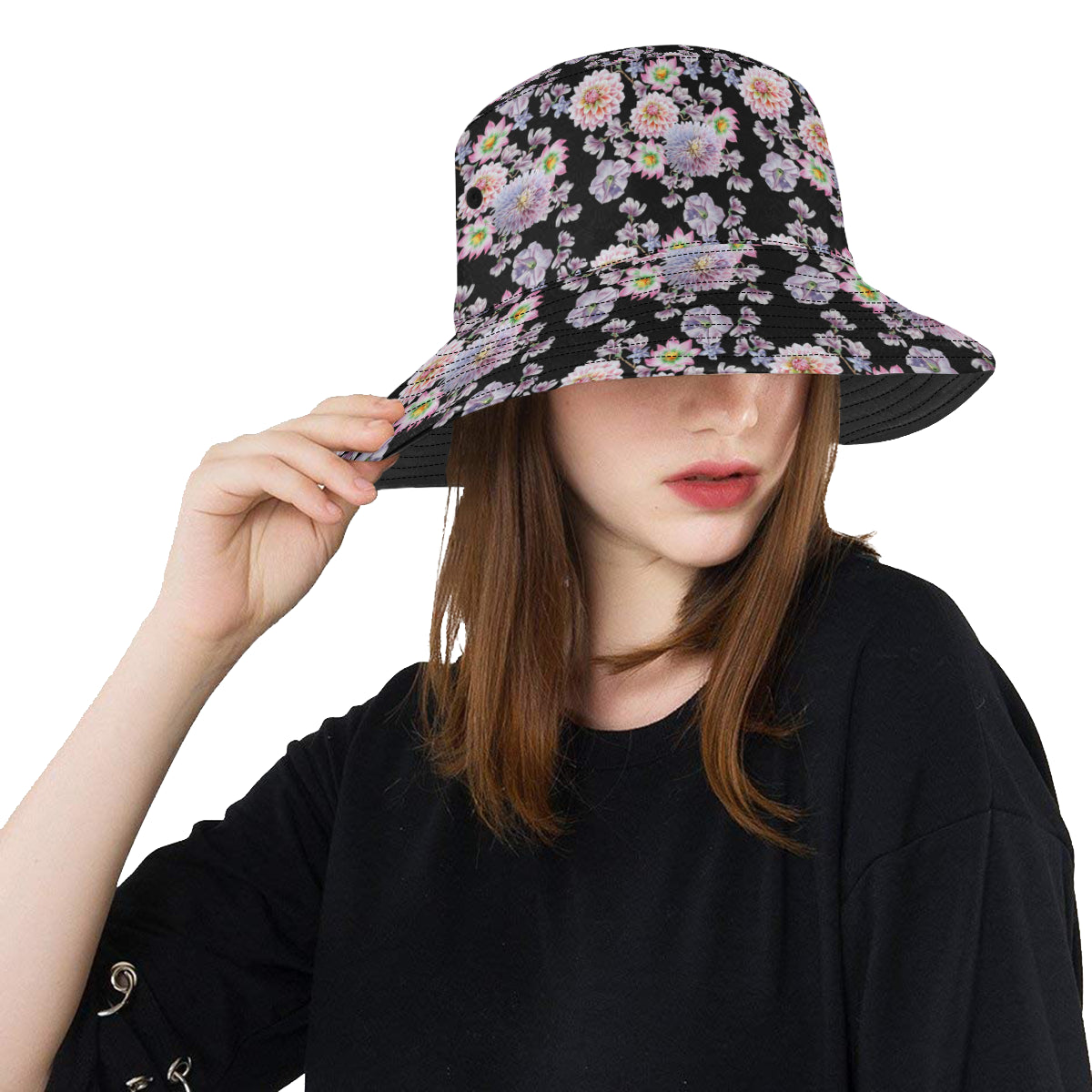 Dahlia Pattern Print Design DH012 Unisex Bucket Hat