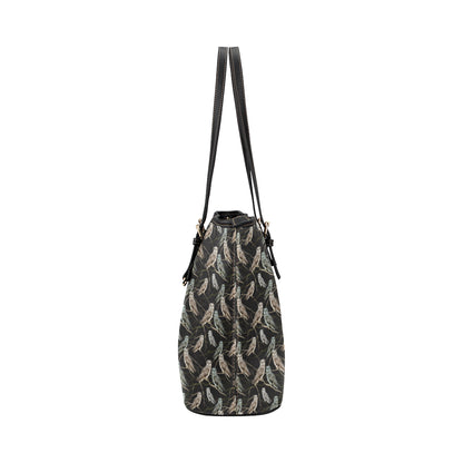 Owl Branch Themed Design Print Leather Tote Bag