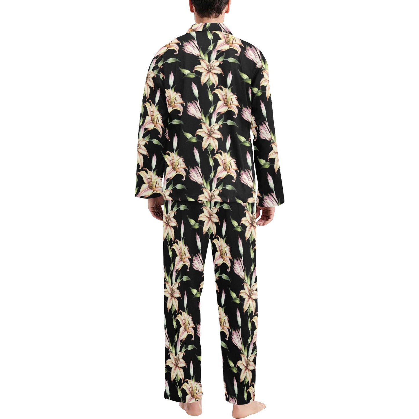 Lily Pattern Print Design LY05 Men's Long Pajama Set