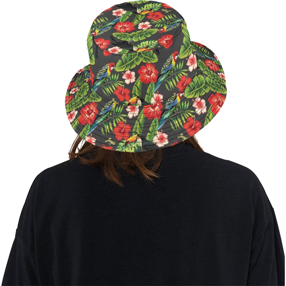 Hibiscus Red With Parrotprint Design LKS303 Unisex Bucket Hat