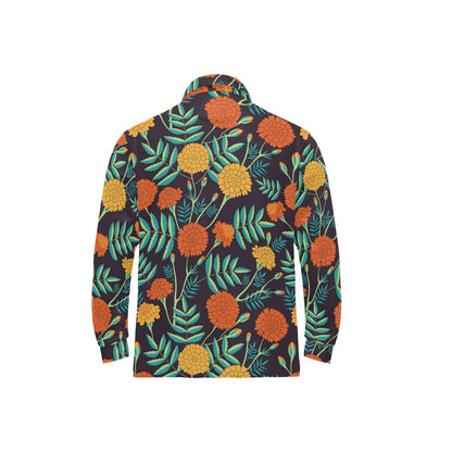 Marigold Pattern Print Design MR01 Long Sleeve Polo Shirt For Men's