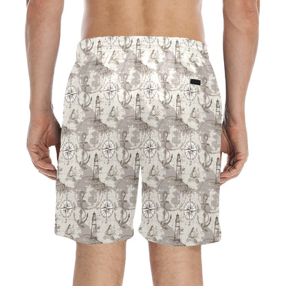 Nautical Map Design Themed Print Men's Swim Trunks Beach Shorts