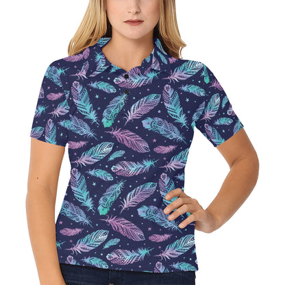 Feather Aztec Design Print Women's Polo Shirt