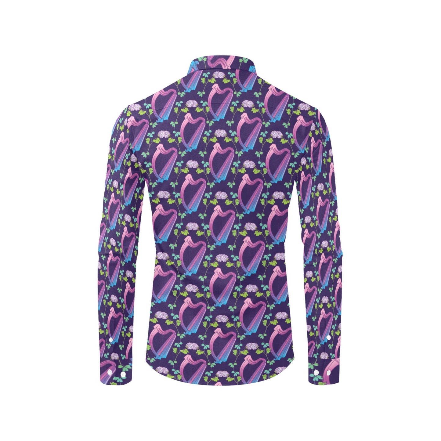Harp Print Design LKS403 Men's Long Sleeve Dress Shirt
