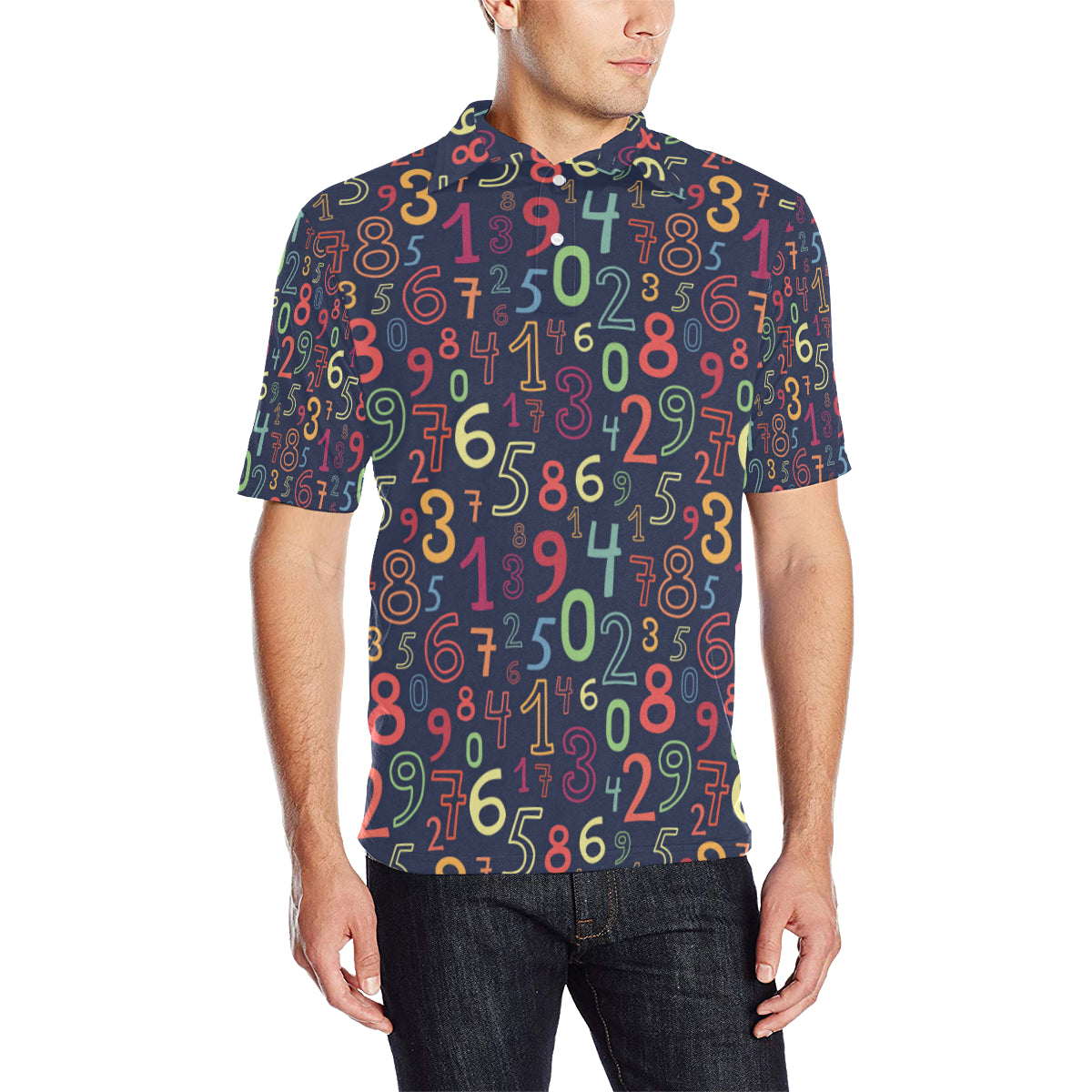 Number Pattern Print Design A01 Men Polo Shirt