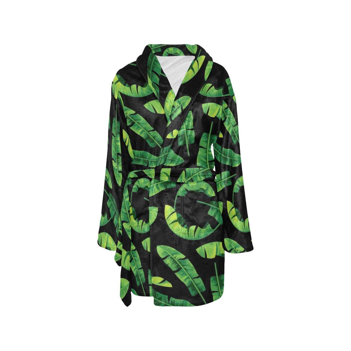 Banana Leaf Pattern Print Design BL02 Women's Fleece Robe