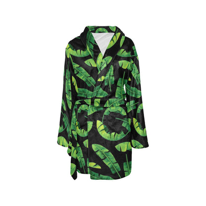 Banana Leaf Pattern Print Design BL02 Women's Fleece Robe