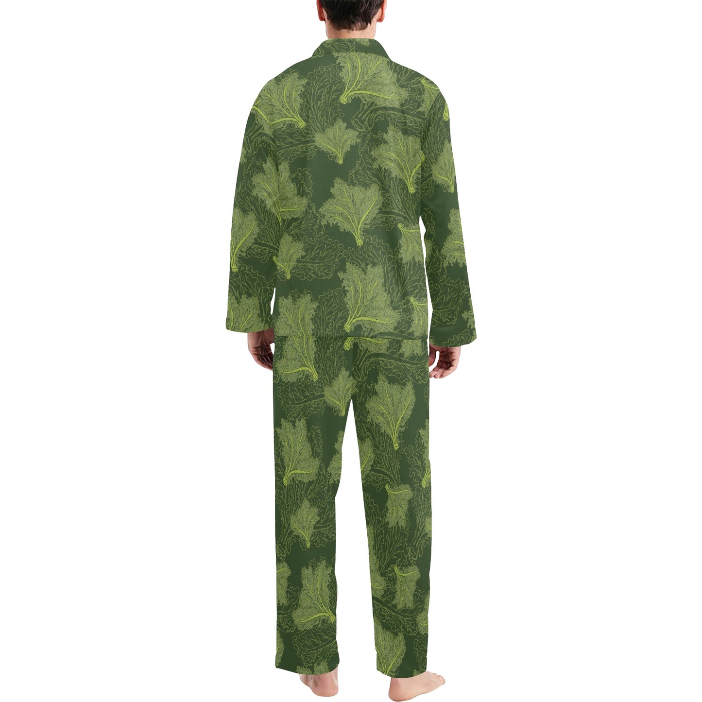 Kale Pattern Print Design 01 Men's Long Pajama Set