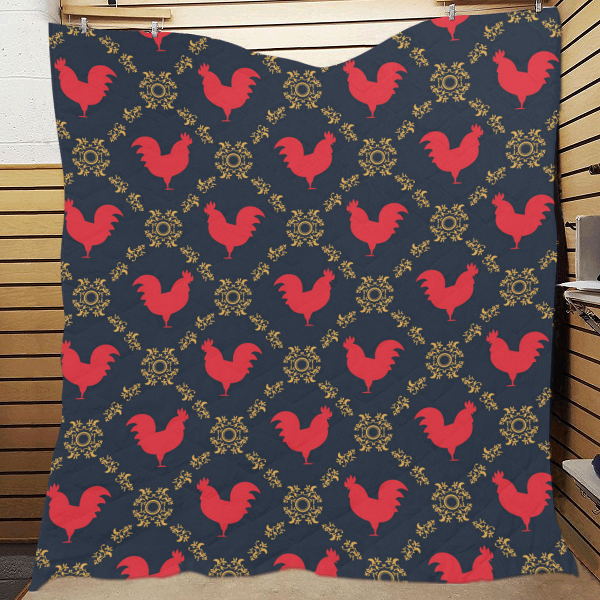 Rooster Pattern Print Design A02 Premium Quilt