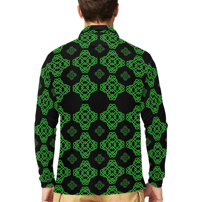 Celtic Knot Green Neon Design Long Sleeve Polo Shirt For Men's