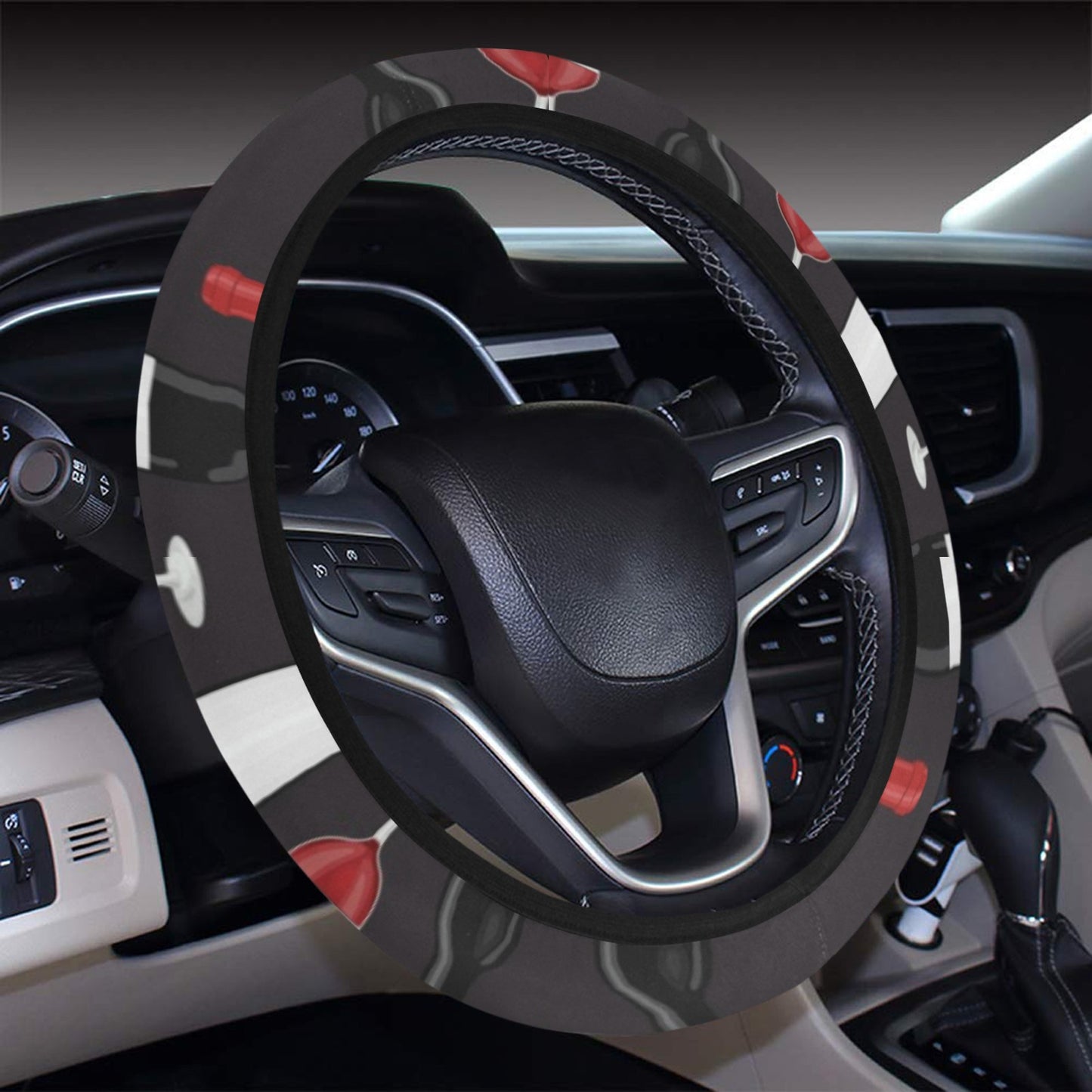 Wine Print Design LKS309 Steering Wheel Cover with Elastic Edge