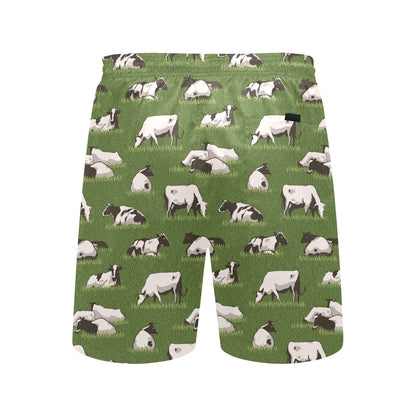 Cow on Grass Print Pattern Men's Swim Trunks Beach Shorts