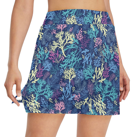 Seaweed Print Design LKS301 17" Golf & Pickleball Skort with Pockets