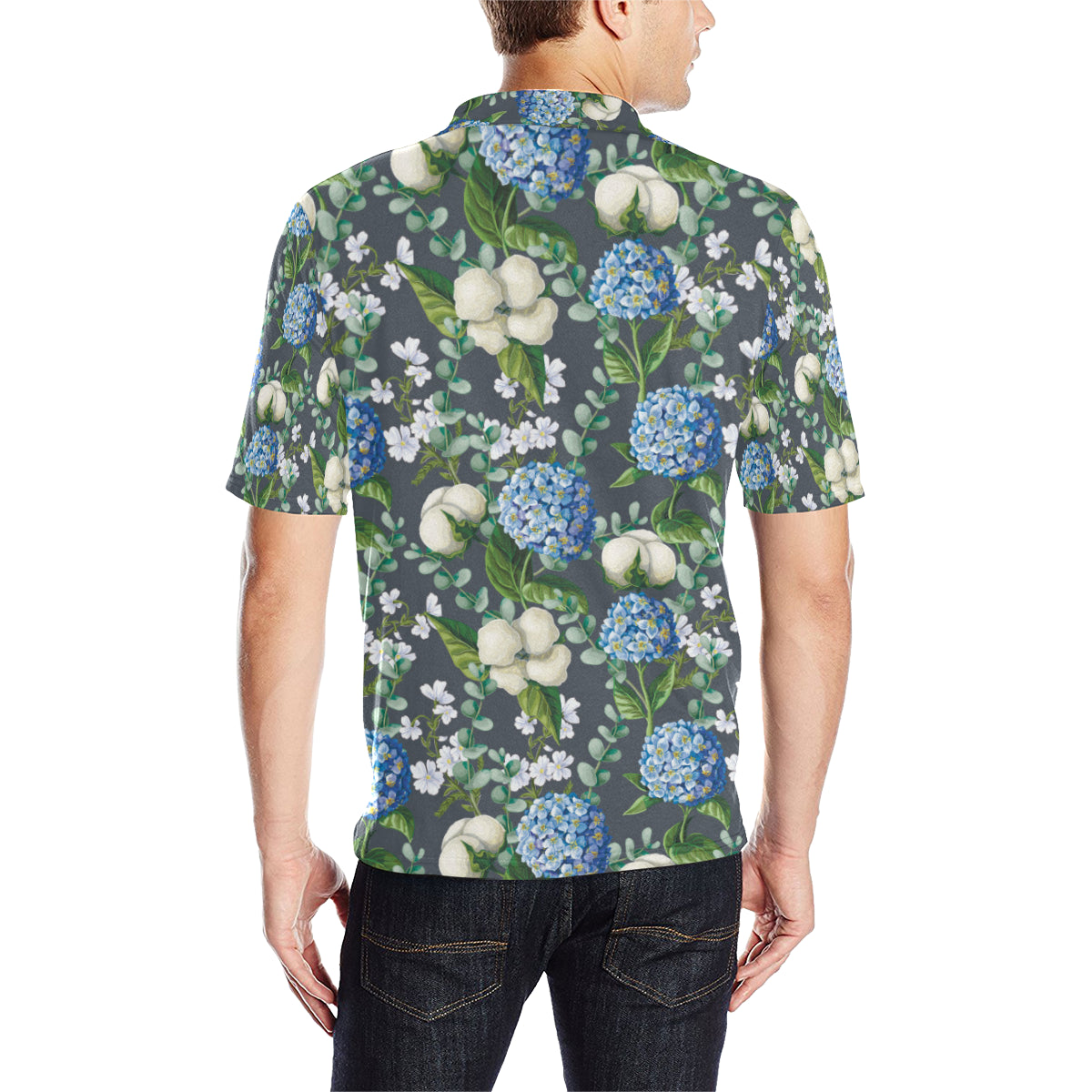 Hydrangea Pattern Print Design 02 Men Polo Shirt
