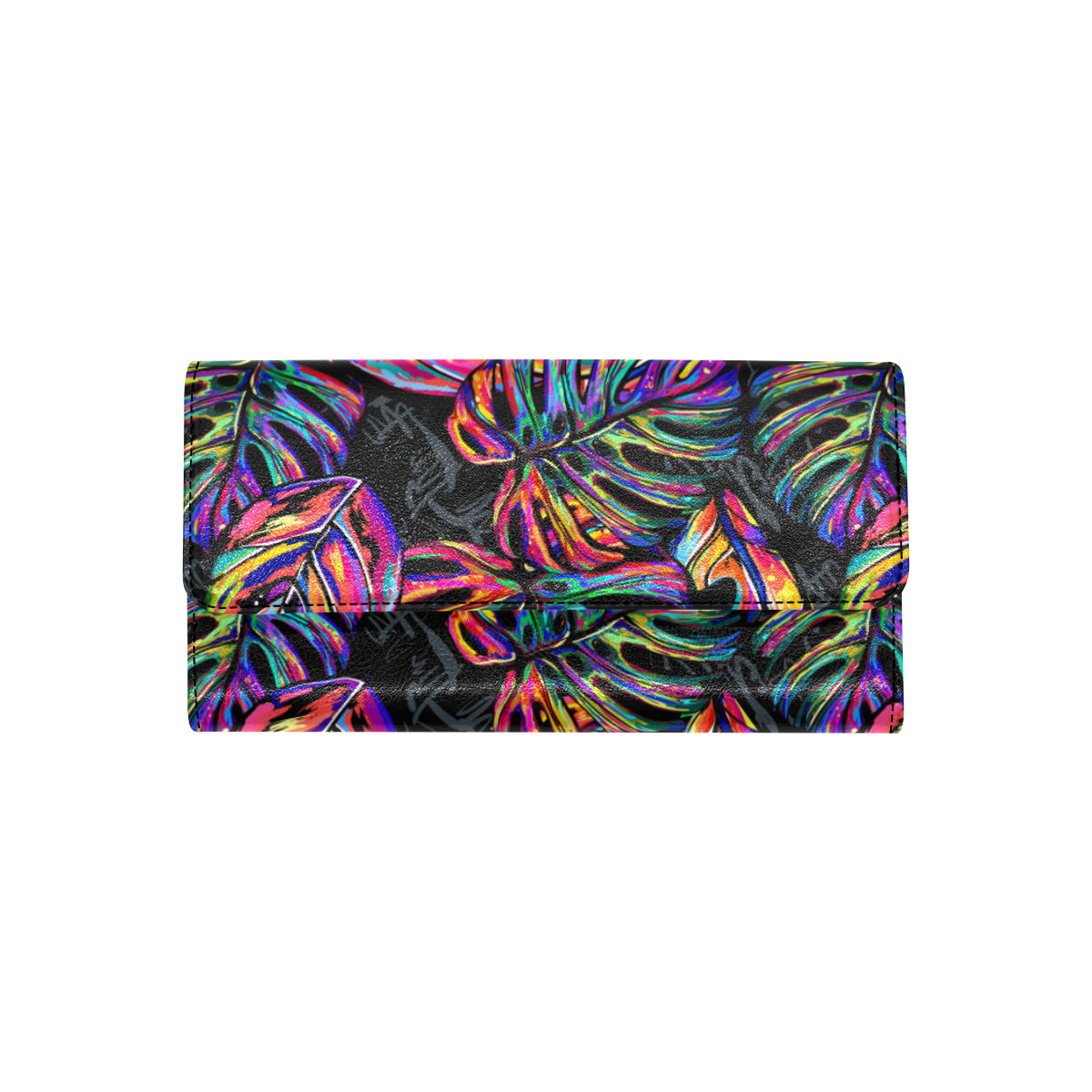 Neon Color Tropical Palm Leaves Women's Trifold Wallet