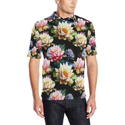 Water Lily Pattern Print Design WL02 Men Polo Shirt