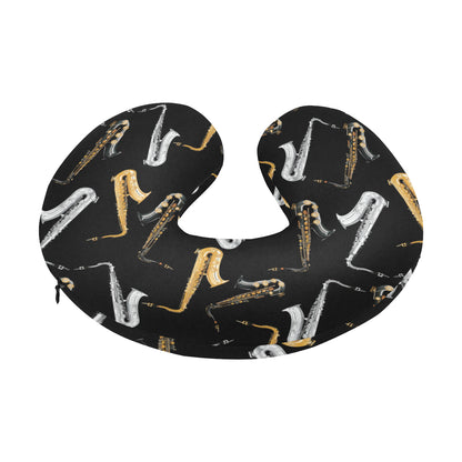 Saxophone Pattern Print Design 01 U-Shaped Travel Neck Pillow